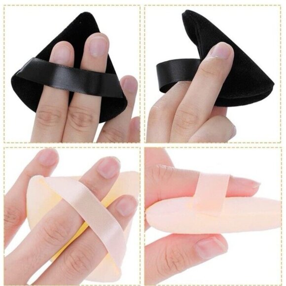 6pc Make Up Powder Puffs Triangular Velvet Puff With Ribbon Holder - Brand New - Picture 3 of 6